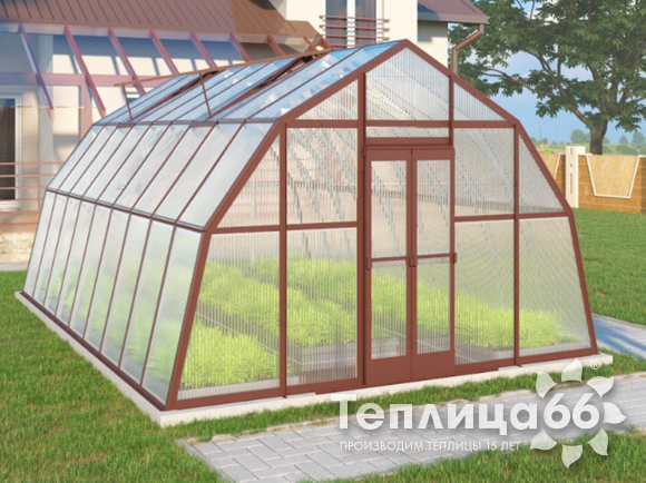 Теплица Рада Каспий из поликарбоната, 4х6 метров, коричневая